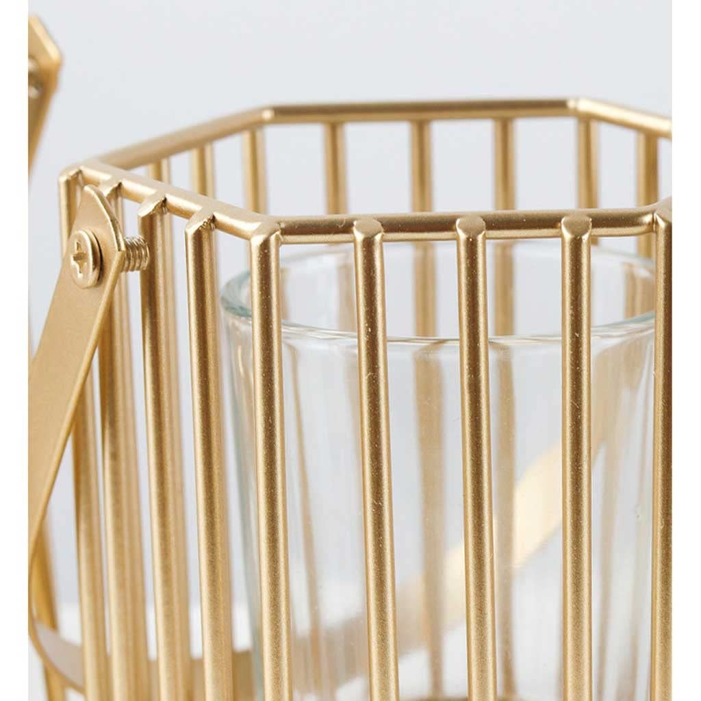 Candle Holders Geometric Gold Pillar Candle Holder, Metal Candle Stand Decorative Candle Lantern with Glass Cup, Candlestick Stand for Wedding Table Centerpiece Candlestick Holders