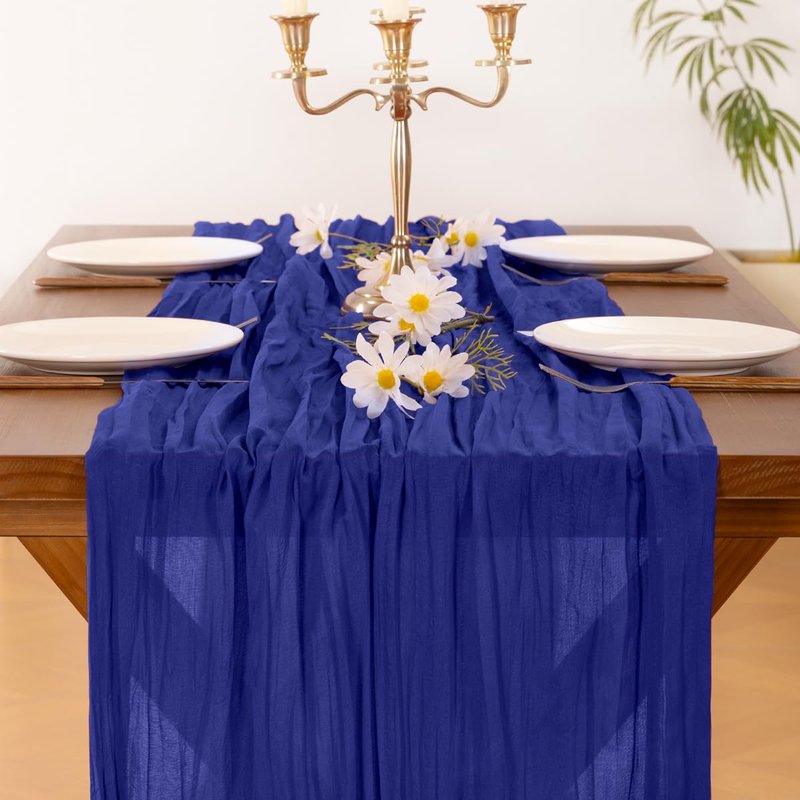 Socomi 10pcs Royal Blue Cheesecloth Table Runner Boho Rustic Gauze 120 inch 10FT Cheese Cloth Sheer Runner for Wedding Party Baby Shower Birthday Home Decor Holiday Decorations