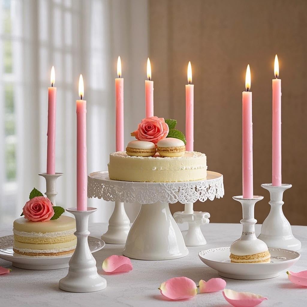 12 Pack 10 inch Pink Taper Candles, Unscented Dripless Candlestick Bulk for Home Dinner Wedding Romantic, Long-Lasting Burn Time of 7-8 Hours