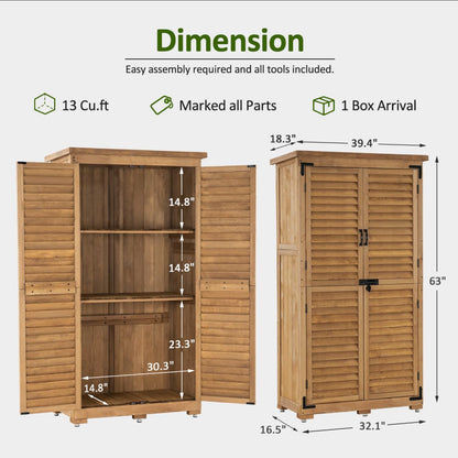 MCombo Outdoor Storage Cabinet, Garden Storage Shed, Outside Vertical Shed with Lockers, Outdoor 63 Inches Wood Tall Cabinet for Yard and Patio 0870 (Natural)