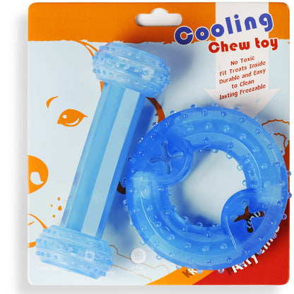 SPOFLY Freezable Puppy Teething Toy, 1 Teething Ring +1 Teething Bone Freezable Dog Chew Toys Set (Blue)
