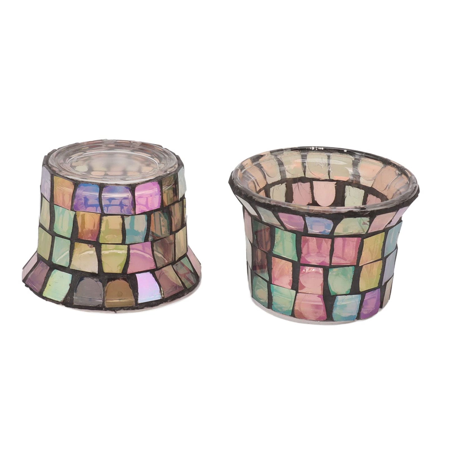 Jeanoko Mosaic Tealight Holder Set of 6 Solid Glass Candle Holder Cups for Wedding Table Centerpiece Meditation Decor Brown for Tealights Prayer Candles and Mini Planters