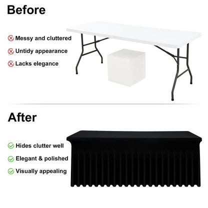 Moosfor Spandex Fitted 6FT Rectangle Tablecloth 2 Pack, Elastic Stretch Wrinkle Resistant Table Skirt, Washable Reusable Table Cover for Wedding, Banquet, Party, Events (Black, 72Lx30Wx30H Inch)