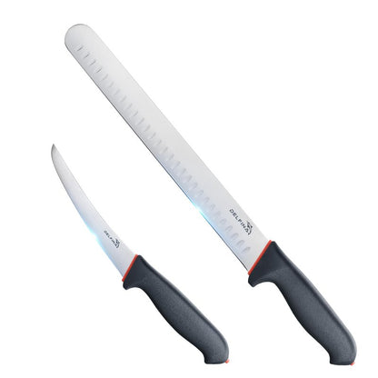 DELFINA Professional 2 Piece BBQ & Butcher Knife Set, Japanese Style Premium Stainless Steel Chef Knife Set W/SoftGrip Handle, Multi-Purpose Slicing & Boning Knife Set for Kitchen Home Restaurant