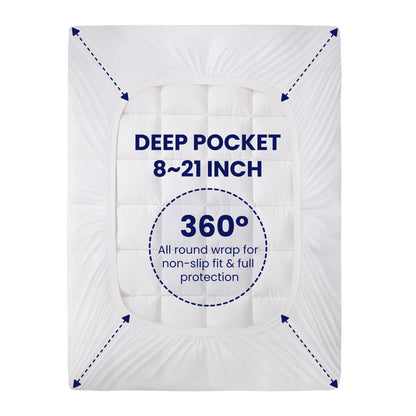 SLEEP ZONE Cotton Mattress Pad Twin XL College Dorm Bedding, Soft Fluffy Cotton Top Mattress Topper, Machine Washable Mattress Protector Cover Fits 8-21 inch Deep Pocket, Twin XL