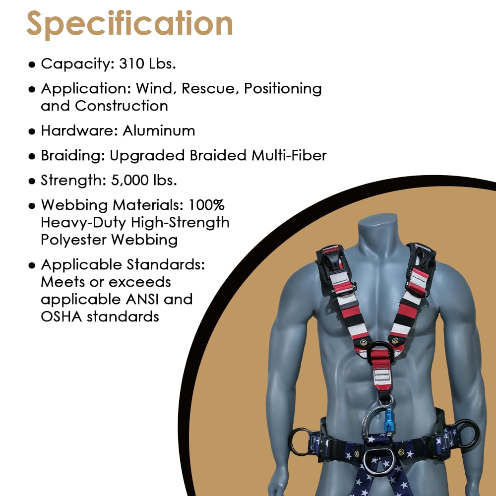 AFP Fall Protection Premium Full Body Safety Harness | Padded Shoulder, Legs and Back | Thick Back Support Belt | Aluminum Quick Release Connect Buckles | OSHA/ANSI Rated PPE