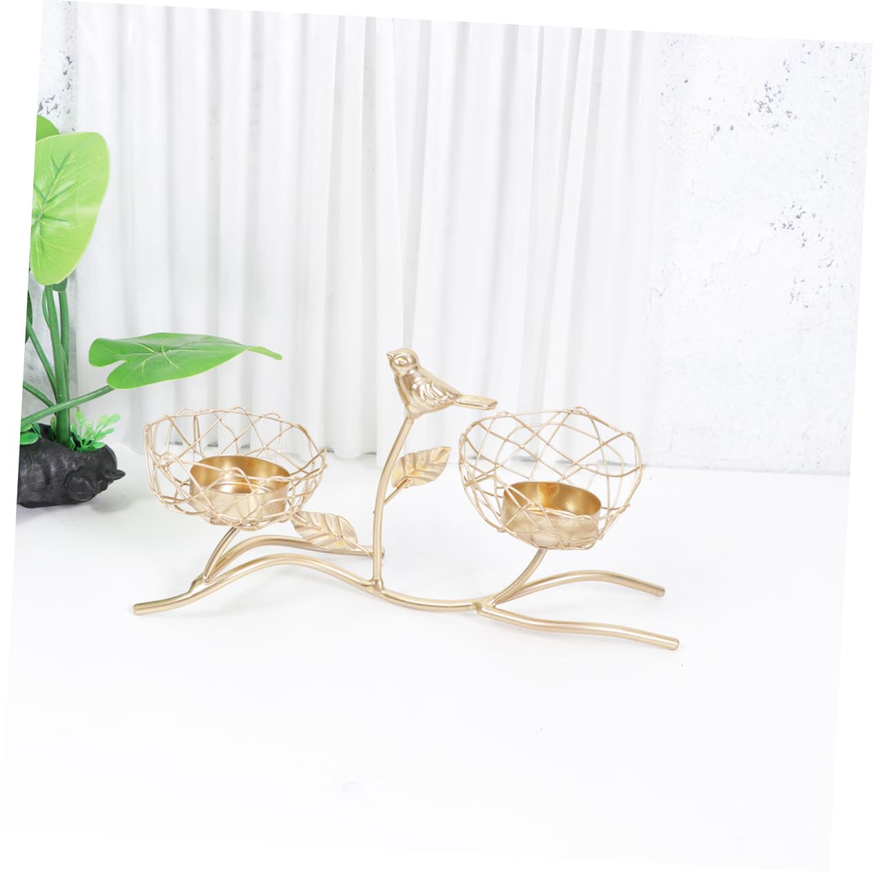 Hoement Iron Candle Holder Bird Branch Tray Candlestick Wedding Decor Decorative Candlesticks for Home