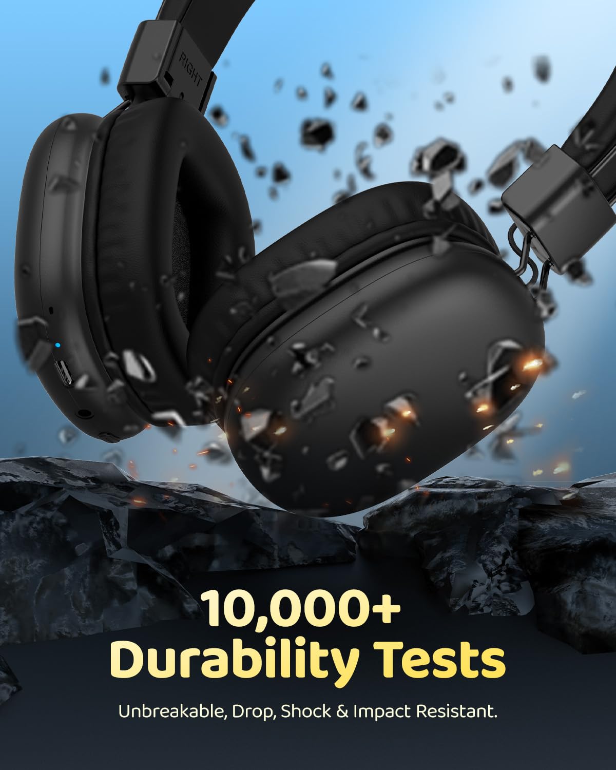awatrue Kids Bluetooth Headphones, Over-Ear Wireless Headphones with Microphone, Safe-Volume 85dBA, Bluetooth 5.4, Foldable Lightweight and Comfortable, 50H Playtime, USB-C Charging, Black