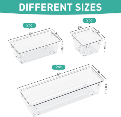 WOWBOX Clear Drawer Organizer Set - 6 Pack Acrylic Storage Trays for Makeup, Jewelry & Office Supplies