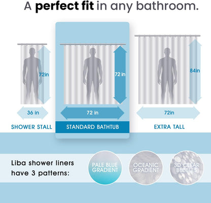 LiBa PEVA Shower Curtain Liner - 8G Waterproof, 72x72 Inch with Magnets & 12 Plastic Rings | Oceanic Gradient Design