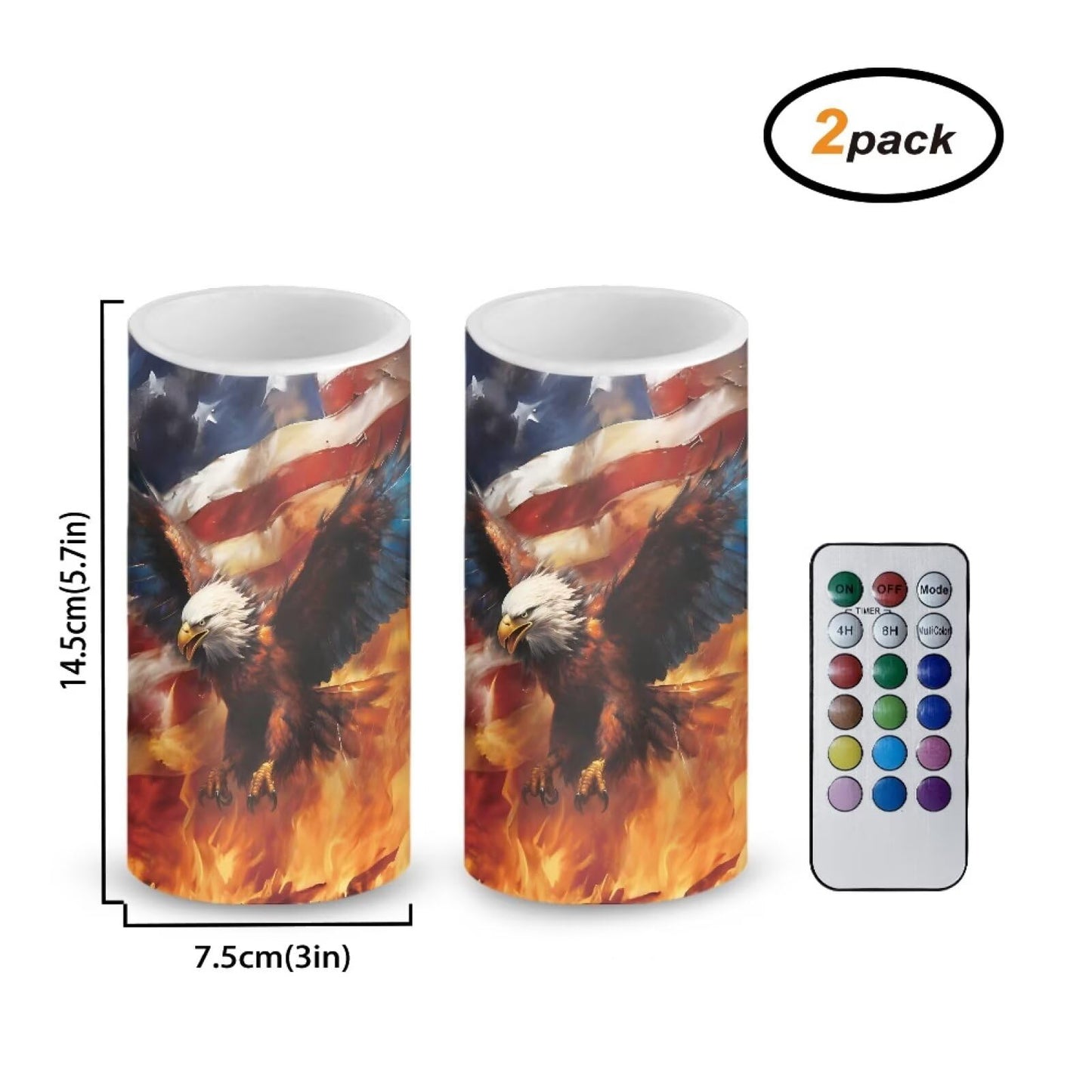 NETILGEN American Flag Flame Eagle Decorative Flameless Timer LED Candles Battery Operated Candles Set of 2 with Remote Control Timer for July 4th Independence Day Decor