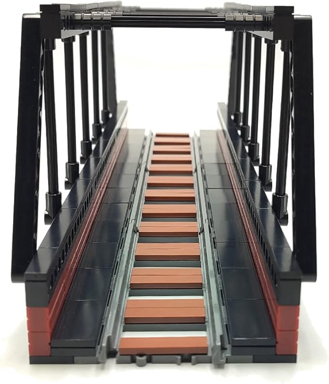 Classic Train Building Bridge City Passenger Express Train Tracks Toys Accessories Railroad Construction Building Block Compatible with Major Brand (Black Bridge)