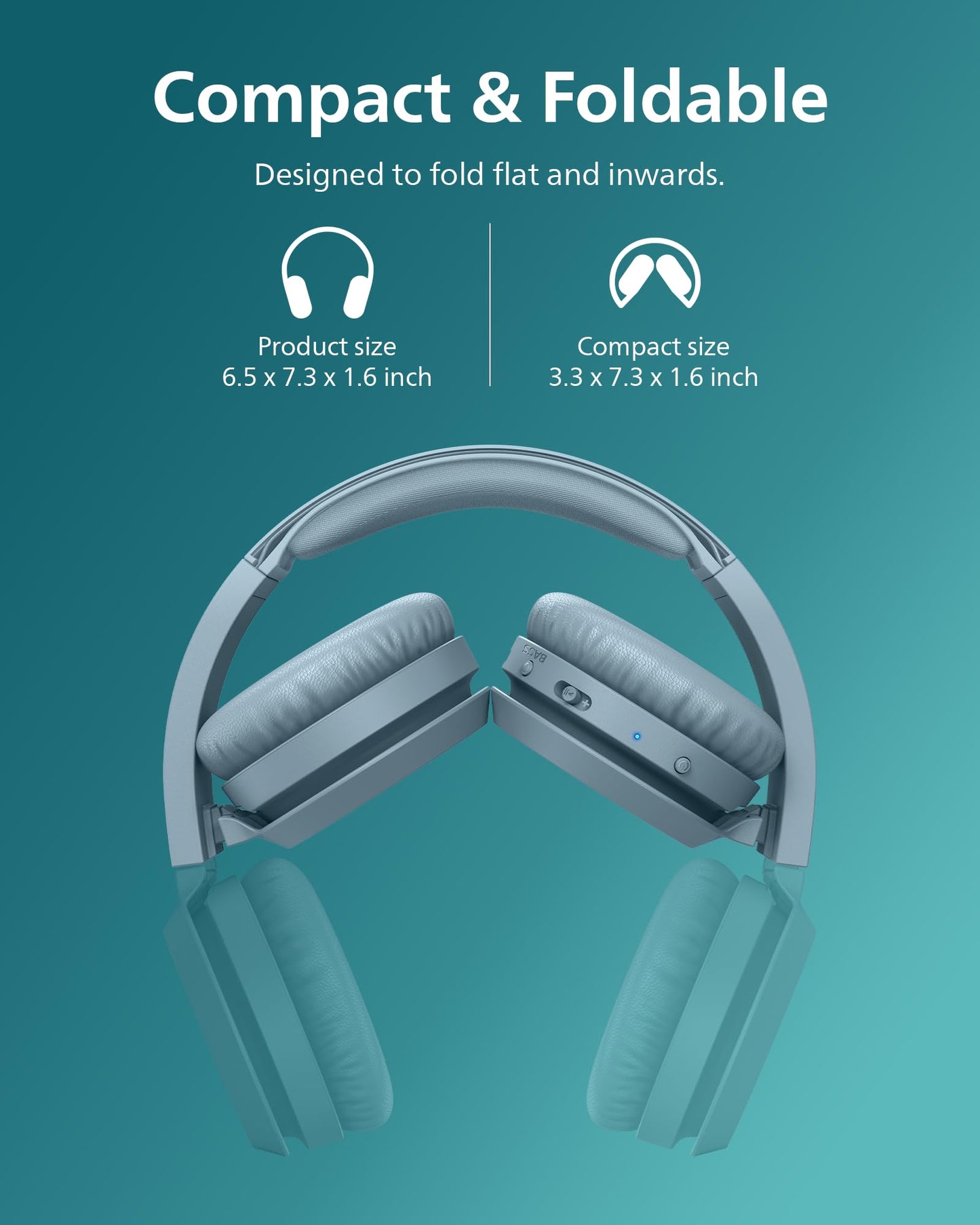 Philips H4205 Wireless Headphone,On-Ear Bluetooth Headphone with BASS Boost,Quality Sound,32mm Drivers,29-Hour Battery Life,Fast Charging,Lightweight,Adjustable Cushioned Headband,Soft Ear Cups,Blue