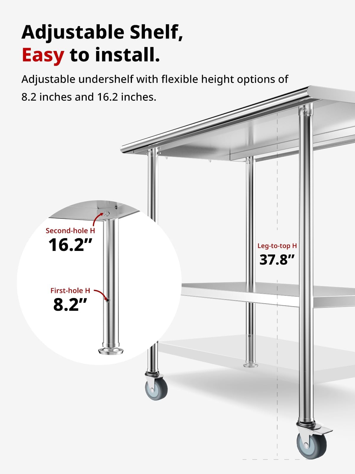Atelicf All-Stainless Steel Prep Table, 24 X 48 Inches, with Casters and Adjustable Undershelf, Heavy-Duty Build for Outdoor Use,Restaurants,Hotels,Workshops,Kitchens,Gardens, and Garages