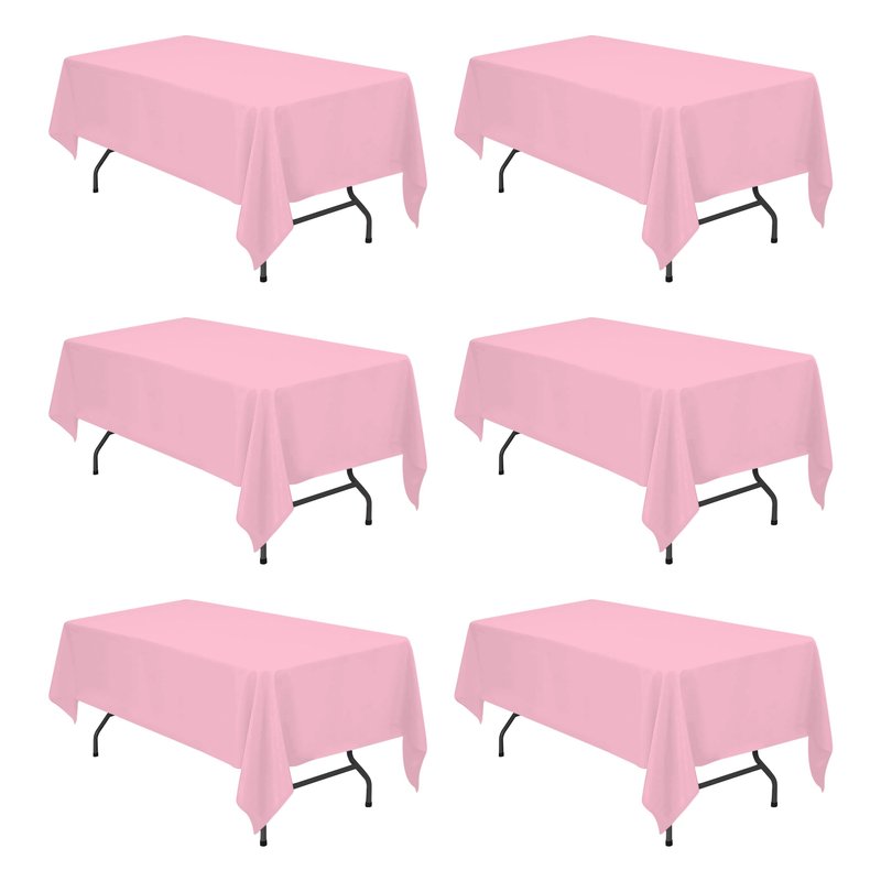 BRILLMAX 6 Pack Pink Tablecloths 60 x 102 Inch for 6ft Rectangle Tables - 150 GSM Polyester Fabric, 15" Standard Drop, Water, Stain & Wrinkle Resistant Cloth Cover for Wedding Banquet Dining Buffet