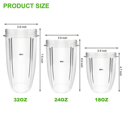 14 PCS Blender Extractor Blade and Cups for NutriBullet 600w and 900w Series, Replacement Parts Gasket Shock Pad and Gear(1 Blade, 3 Cups,1 Lids)