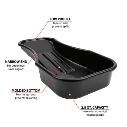 Performance Tool W4073 Heavy Duty 2.8 Quart Oil Drain Pan with Splash Guard and Tapered Spout for Lawn Equipment and Motorcycles
