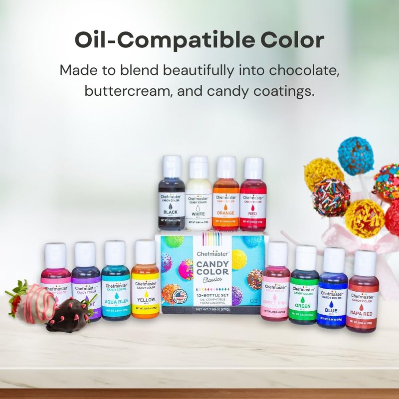 Chefmaster Yellow Candy Color | True-Tone Shades | Oil-Based | Professional-Grade Dye | Chocolate, Strawberries, Cake Pops | Decorating | Easy-to-Use | Manufactured in the USA | 0.70 oz