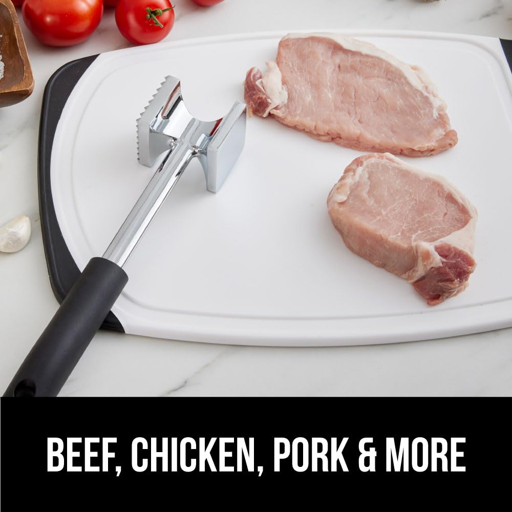 GORILLA GRIP Patented Dual-Sided Meat Tenderizer, Heavy Duty Kitchen Mallet with Soft Handle, Spiked Side Tenderizes and Smooth Flattens, Maximize Food Flavor, Commercial Grade Chicken Pounder, Black