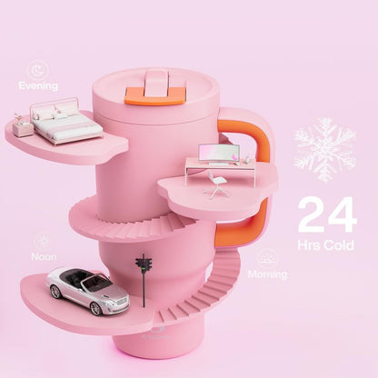 ENCOOL 32 oz Tumbler with Handle and Flip Straw, 100% Resistant Tumbler with Lid and Straw, Insulated Stainless Steel Travel Coffee Mug, Keeps Cold for 24 Hours, Cup Holder Friendly (Blush)