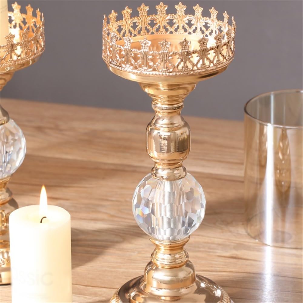 Candlestick Holders Light Luxury Gold Tall Candlestick Metal Glass Dinner Table Decoration Candle Holder Candle Holders(Large)