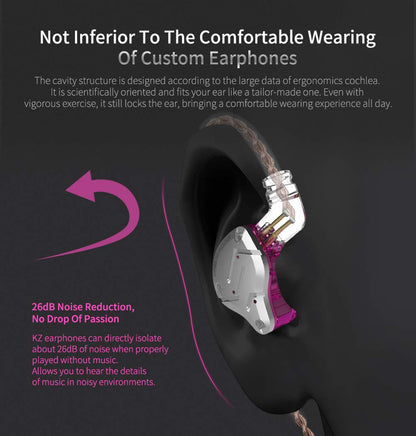 Five Driver Headphones,KZ ZS10 PRO High Fidelity Noise-Isolating Earbuds/Earphones with Detachable Cable 2Pin 0.75mm (with MIC, Purple)