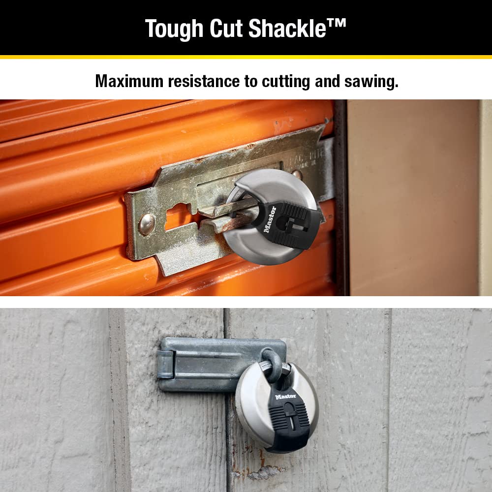 Master Lock Magnum Heavy Duty Stainless Steel Discus Padlock with Keys, Keyed Alike Heavy Duty Storage Lock for Indoor or Outdoor Use, 2 Pack, ‎M40XTCCSEN