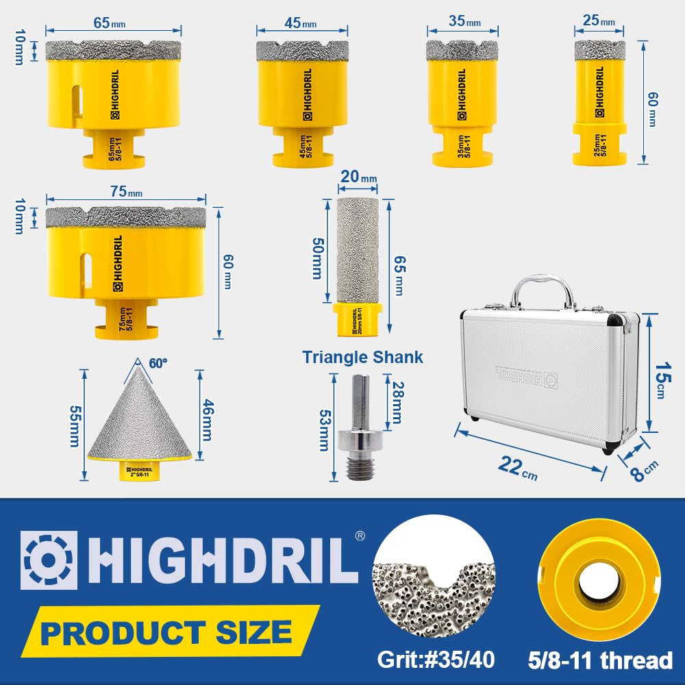 HIGHDRIL 3" 75mm Circular Saw Blade Set 4pcs and HIGHDRIL Diamond Drill Bits Kit with 5/8-11