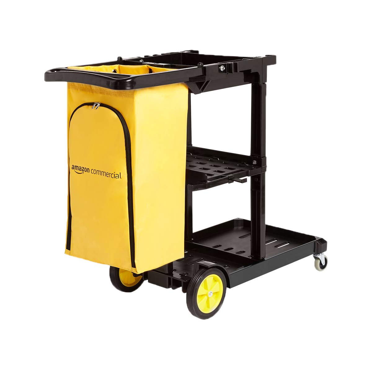 AmazonCommercial Janitorial Utility Cart, Rolling, Portable, with Supply Shelves, Black