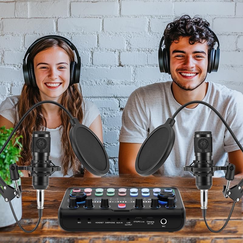 Znclces 2025 Upgraded Podcast Equipment Bundle for 2, Recording Studio Package with Pro Audio Interface(4 Customize SE) and Podcast Microphone for Gamer Podcasting, Recording, Singing, Streaming