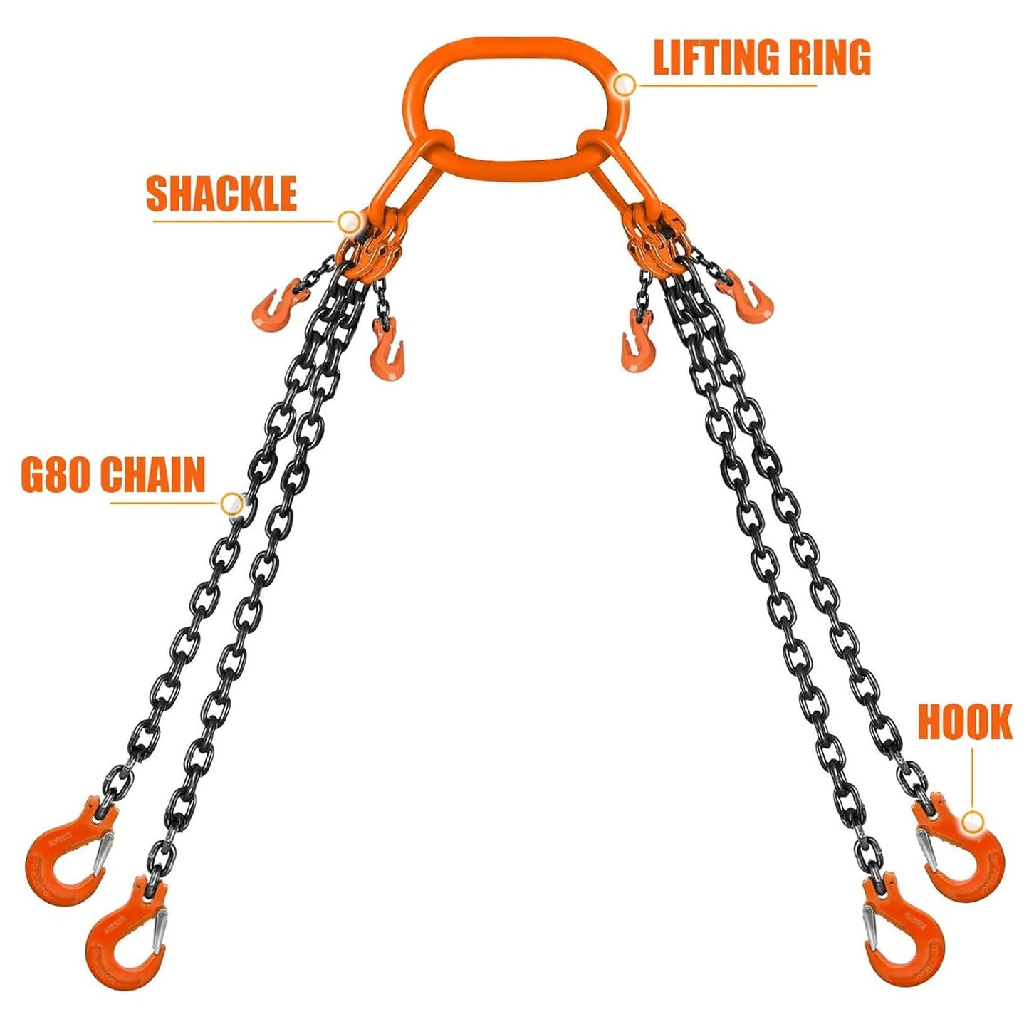SALUINOKI 4 Chain Lifting Sling with Hooks 10Ft x5/16 inch 14000lbs 6.4 Ton for 4 Way Chain Lift