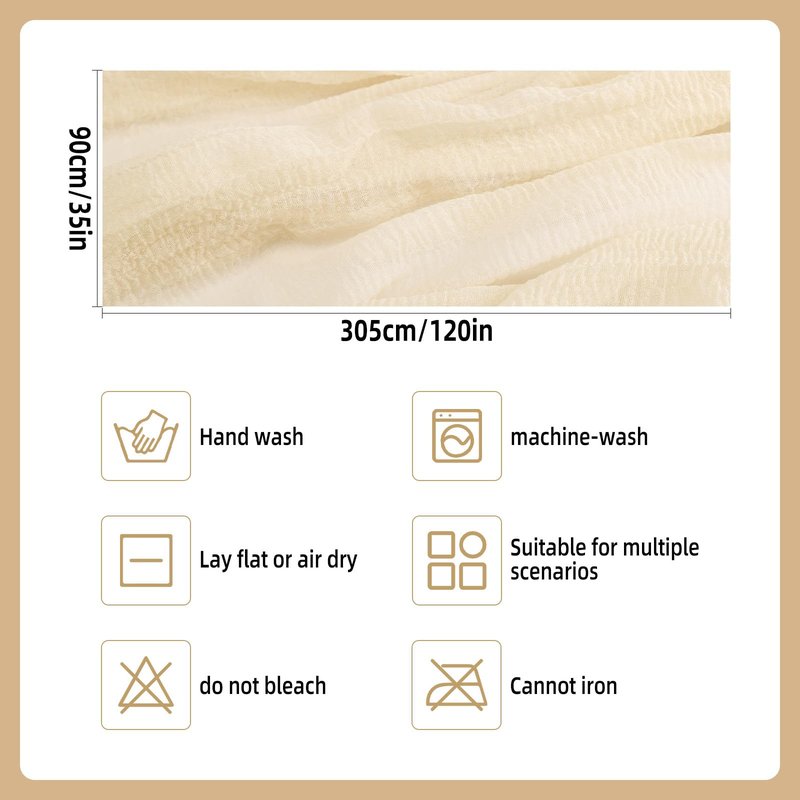 10ft Cheesecloth Table Runner, 1 Pack 120-Inch Boho Bubble Gauze Table Runner, Ivory Rustic Sheer Fabric for Wedding, Bridal Baby Shower, Spring Party Table Decor