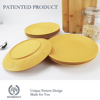 Homienly Flat Dinner Plates Set - 8 Microwave & Dishwasher Safe Wheat Straw Plates, Unbreakable, 9 inch Yellow