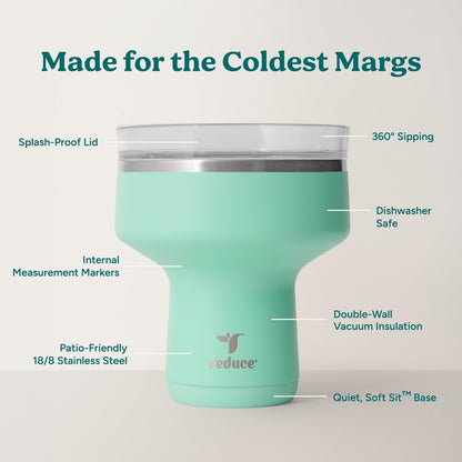 REDUCE Saltini 16 oz Cocktail Tumbler - Insulated Margarita Tumbler with Lid - Keeps Drinks Cold for 10 Hours - 360 Sippable Martini Glass Alternative - Shatterproof, Perfect for Parties - Saltwater