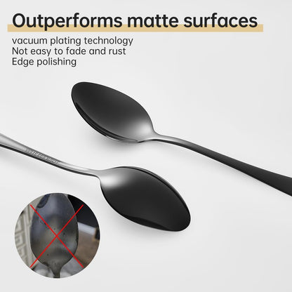 Spoons and forks set black silverware 36pcs black forks and spoons set Durable Dishwasher Safe Food-Grade stainless steel utensil set