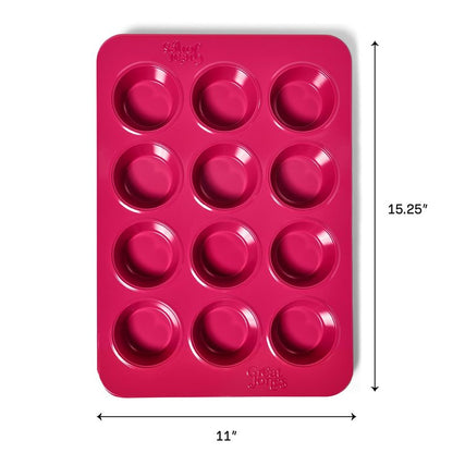 Great Jones Stud Muffin (Raspberry) | Nonstick 12-Cup Muffin Pan | Dual-Layer Nonstick Coating | Chemical-Free & Nontoxic | Oven-Safe to 450°F | Warp-Resistant & Easy Cleanup