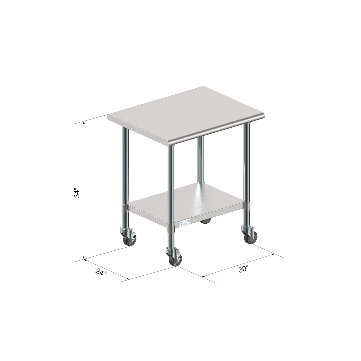KoolMore Commercial 24x30'' Stainless Steel Work Table with Wheels for Restaurant or Home Use, Under Storage Shelf Food, Tools, Equipment, & Hardware, Heavy Duty Metal Workspace (CT2430-18C), Silver