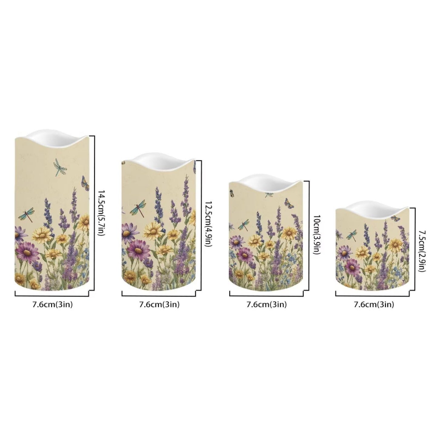Cozeyat Wildflowers Flameless Candles 4 Pack Battery Operated with Remote Timer LED Pillar Candles Flickering Waterproof for Indoor Outdoor Party