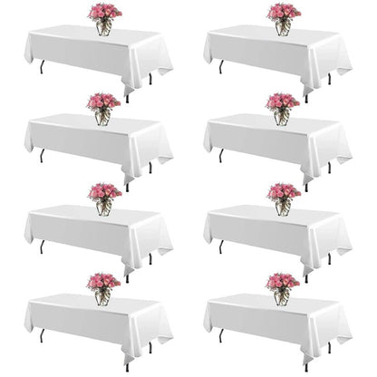 RAINISH 8 Pack White Table Cloth 60 x 102 Inch Polyester tablecloths for 6 Foot Rectangle Tables, Stain and Wrinkle Resistant Washable Fabric White Table Covers for Parties, Wedding, Banquet, Dining