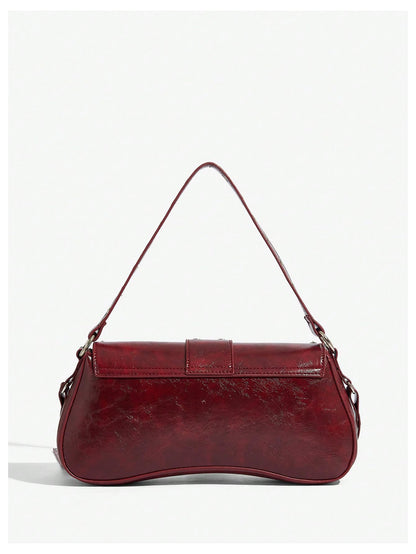 MakeMeChic Women's Shoulder Bags Y2K PU Leather Clutch Small Purse Bags Burgundy One Size