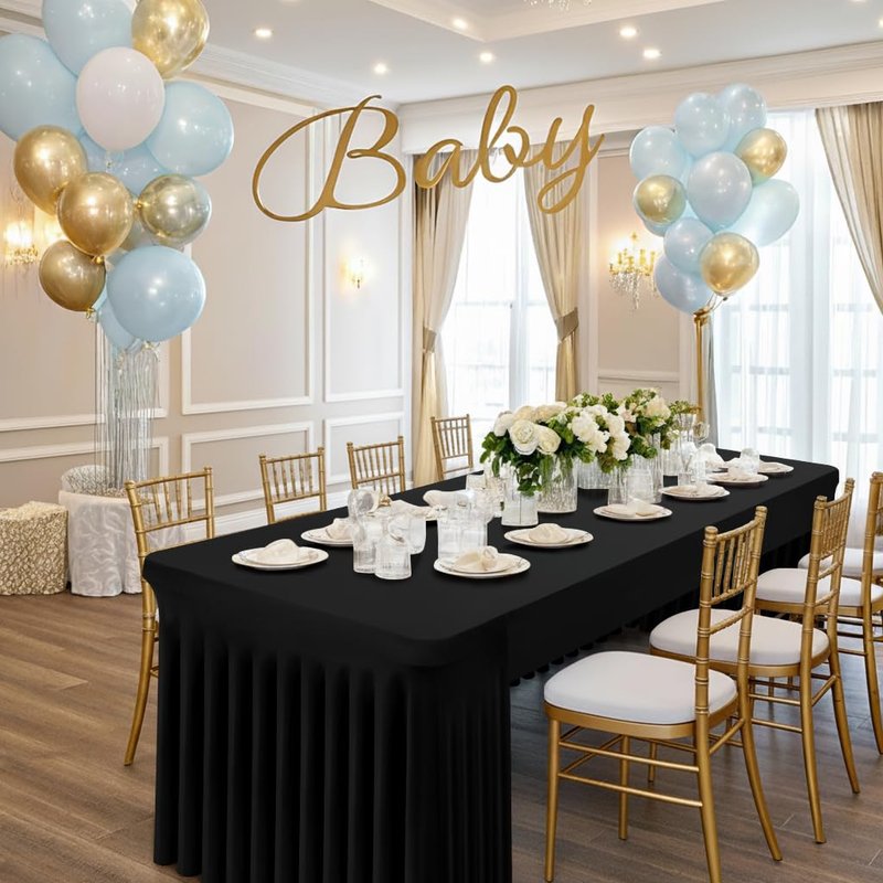 Smiry 2 Pack Spandex Open Back Tablecloth,Elastic Fitted Stretch Tablecloth for 6FT Rectangle Tables,Waterproof Washable Table Cover Skirt for Wedding, Banquet & Parties (Black, 72Lx30Wx30H Inch)