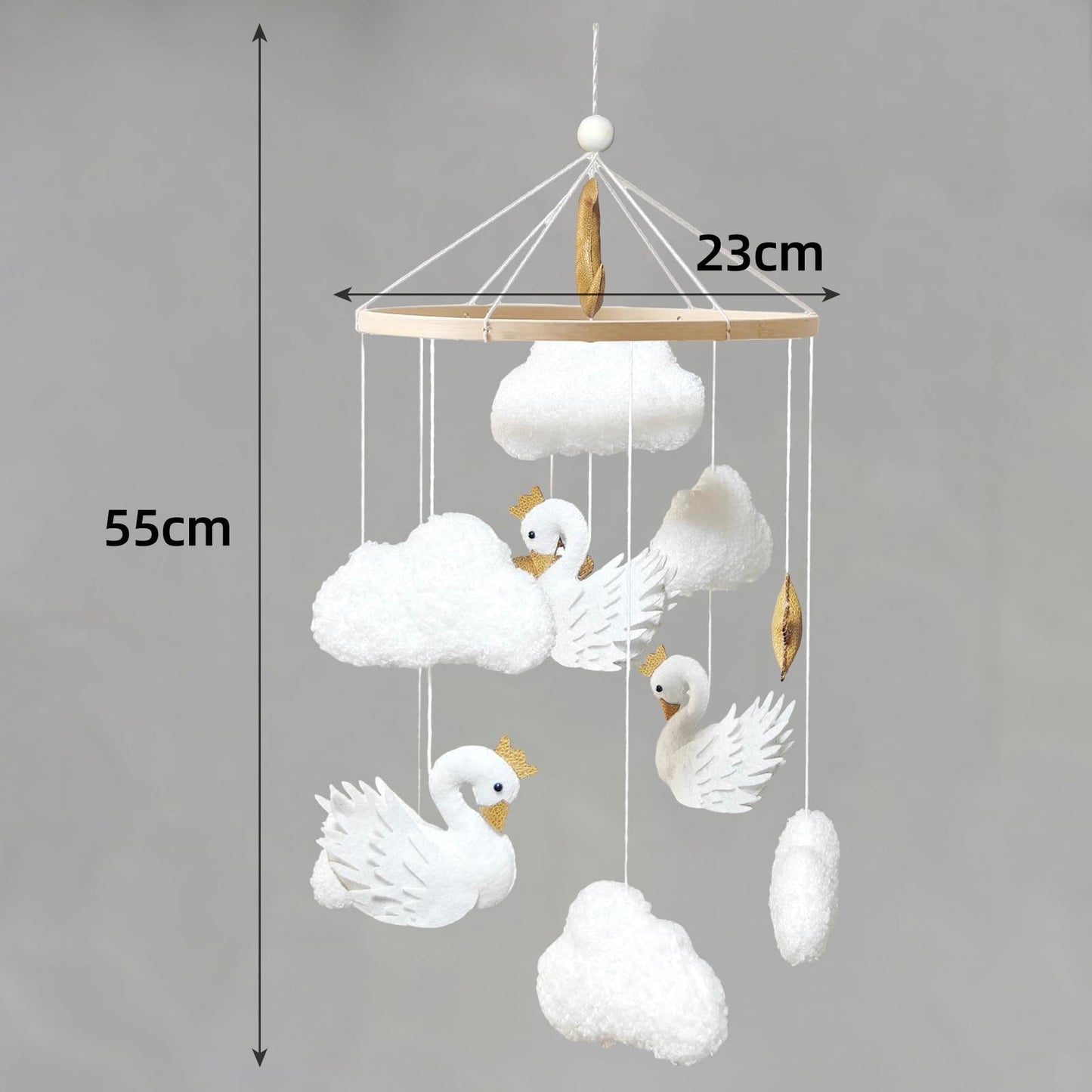 Baby Mobile White Swans with Golden Crowns Felt Clouds Baby Mobile for Crib Boys Girls Neutral Baby Gift Hanging for Nursery Decor Accessories