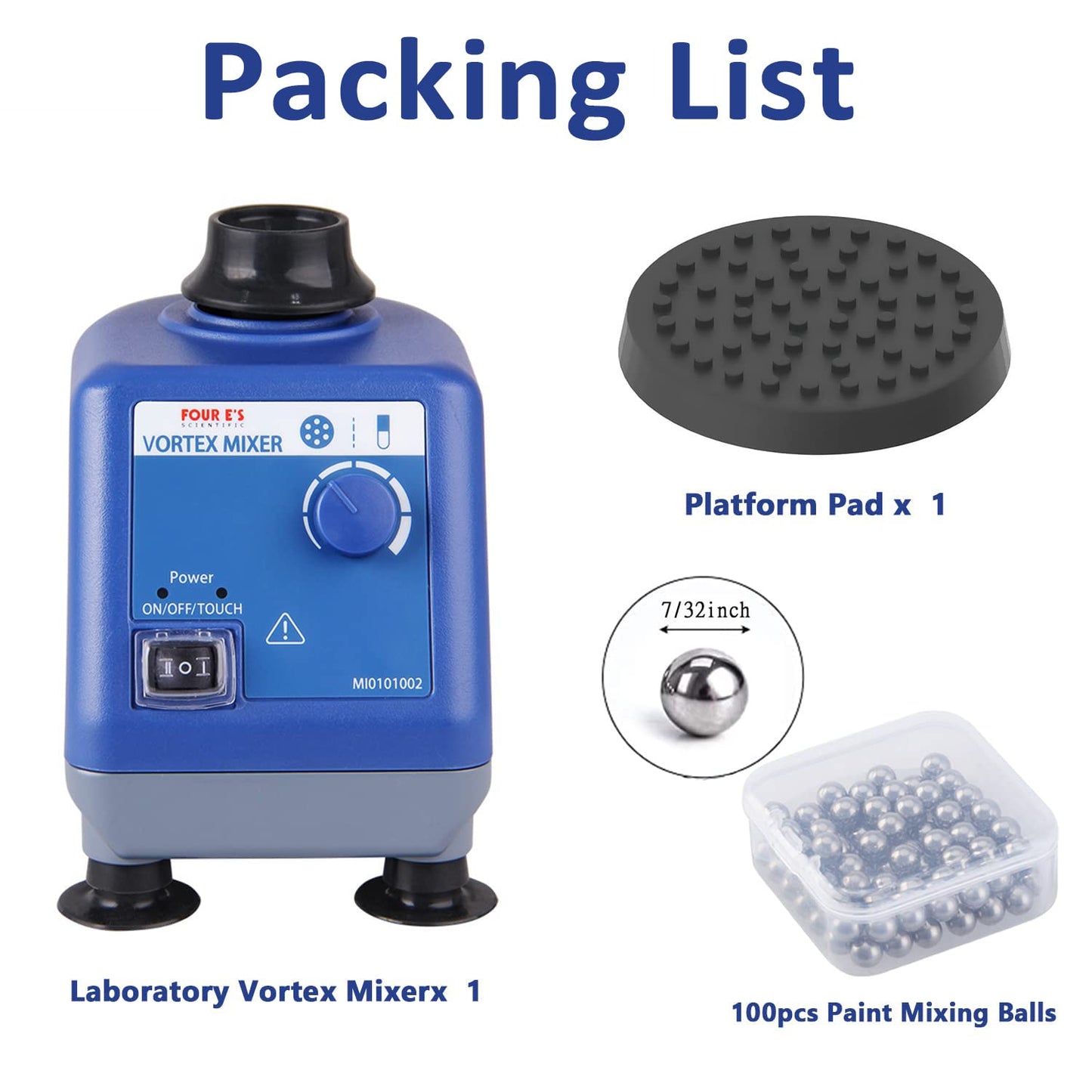 FOUR E'S SCIENTIFIC Laboratory Vortex Mixer, Mini Vortex Shaker, 0-3000rpm, Touch & Continuous Function Paint Mixer, with 100pcs 7/32inch Paint Mixing Balls & 1 pcs Platform Pad, for Acrylic Paints