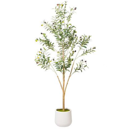 Artizone Artificial Olive Tree with White Pot - Faux Olive Tree for Home Decor, Tall Artificial Plants Indoor, Realistic Trunks Foliage Fruit, Office Decor (5FT)