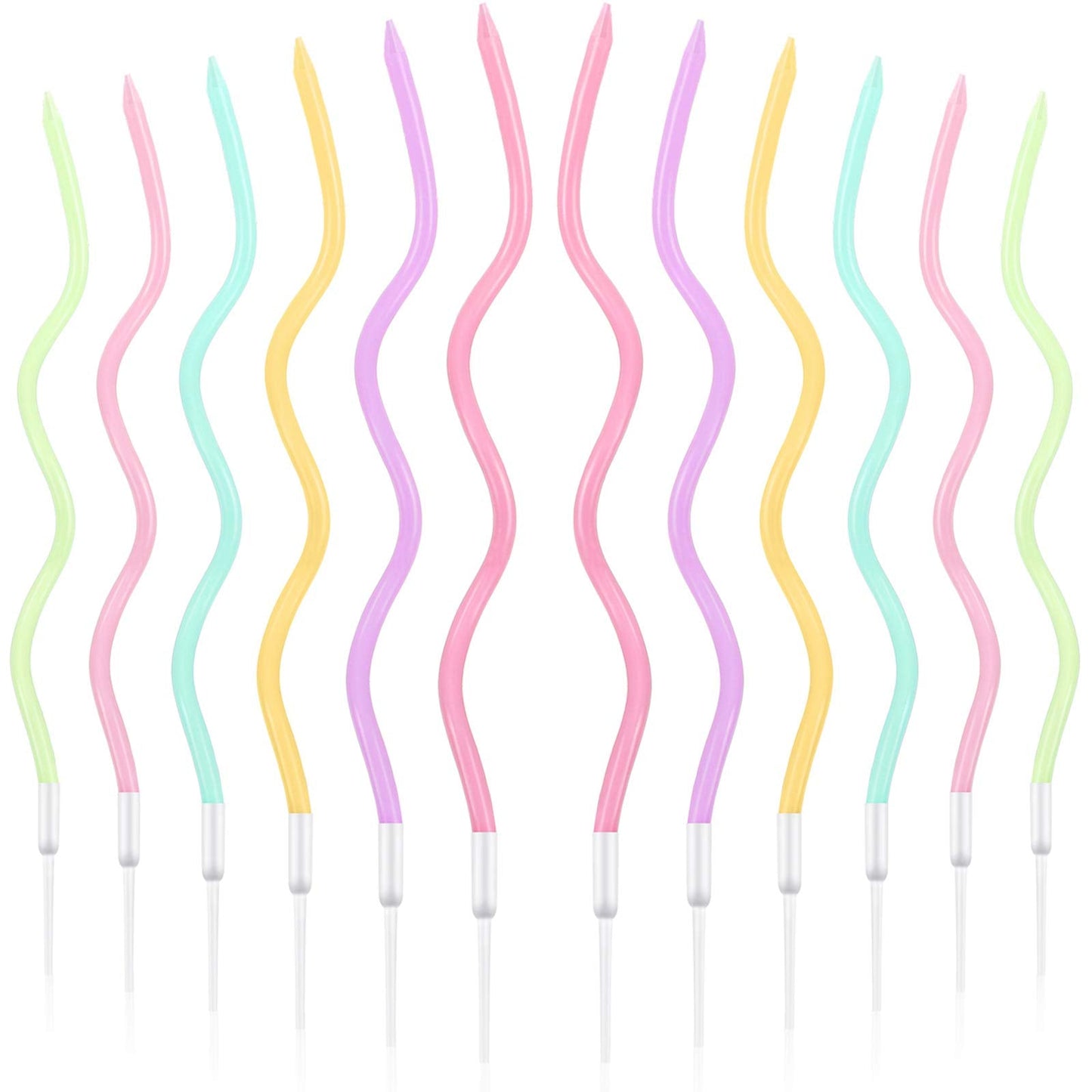 BBTO 12 Pcs Twisted Birthday Candles Spiral Metallic Cupcake Thin Long Cake Candles with Holders for Birthday Wedding Party(Colorful)