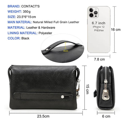 CONTACTS Clutch Purse Bag Leather for Men Anti Theft Wristlet Handbag Wallet Multiple Compartments Card Phone Holder Travel Bag