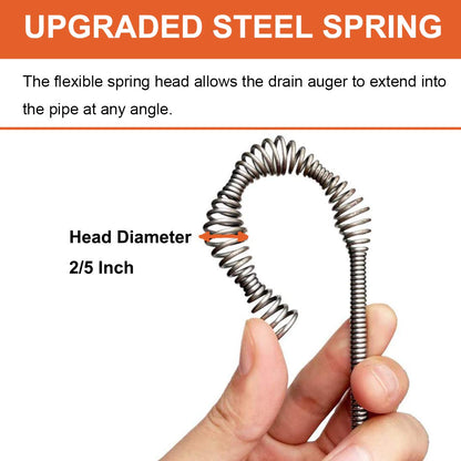 Drain Auger, Clog Remover with Drill Adapter, 25 Feet Flexible Plumbing Snake Use Manually or Powered for Kitchen, Bathroom and Shower Sink, Comes with Gloves (orange)