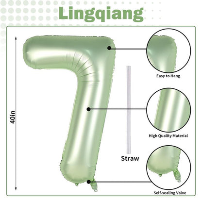 Lingqiang Sage Green Number 70 Balloons, 3pc 40 Inch Large Olive Green Foil Number 7 & 0 Balloons for Women, Men, Unisex Adults, Self Inflating 70th Birthday, Anniversary Party Decorations Supplies