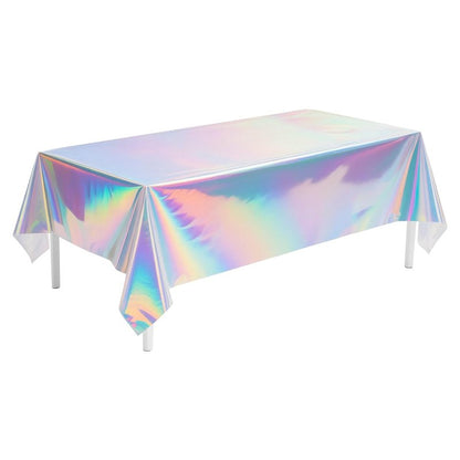 1 Pack Iridescent Tablecloth, 54" x 108" Birthday Party Table Cloths Iridescence Plastic Disposable Table Covers Iridescent Party Decorations, Birthday Decor Tablecloth for Buffet Table
