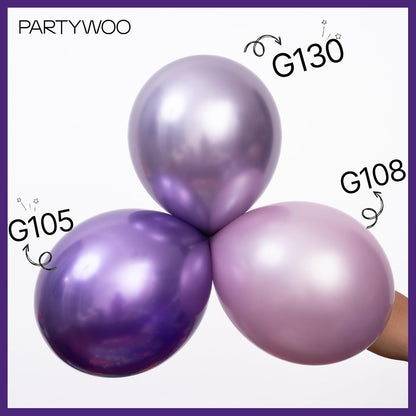 PartyWoo Metallic Purple Balloons - 140-Piece Chrome Balloon Arch Kit for Graduation & Birthday Celebrations | Various Sizes